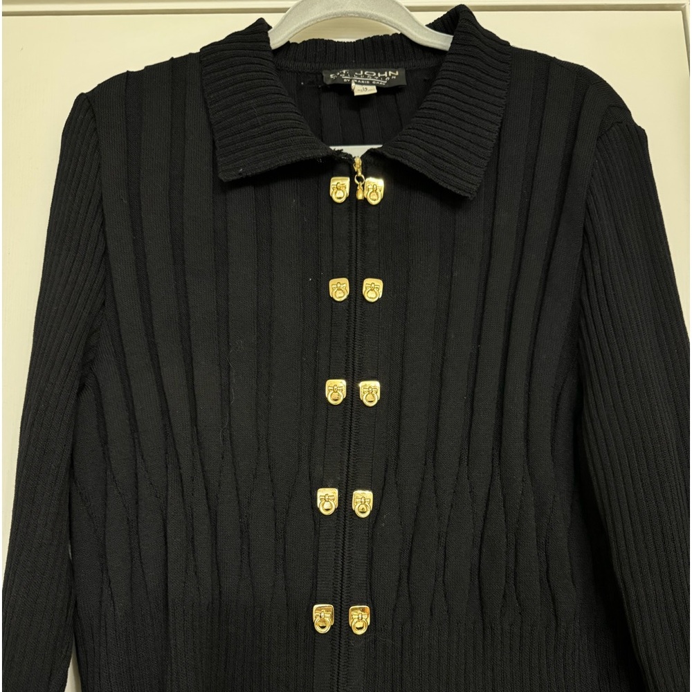 St. John collection black zip cardigan